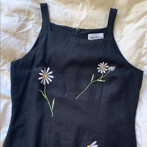 Linen daisy embroidered tank top halter shift dress size 14